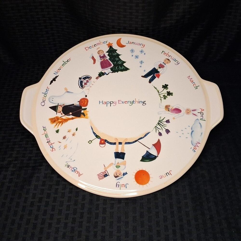 Nantucket Home Happy Everything Monthly Celebration Handled Cake Plate/Platter.